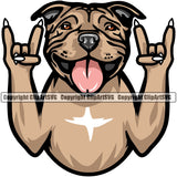 Pit Bull Dog Rock And Roll Hand Sign Color Design Element ead Purebred Pedigree Canine K-9 K9 Animal Portrait Doggy Face Cute Puppy Vector Clipart SVG