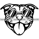 Pit Bull Dog Wearing Sunglasses Sun Heart Design Puppy Pup Head Purebred Pedigree Canine K-9 K9 Animal Portrait Doggy Face Cute Vector Clipart SVG