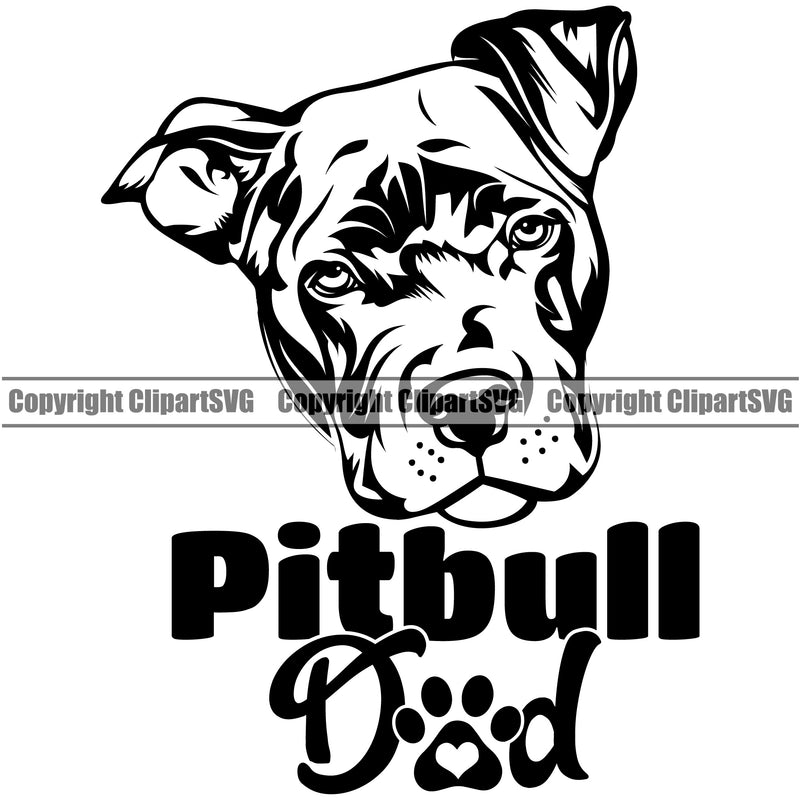 Pit Bull Dad Dog Design Element Puppy Pup Head Purebred Pedigree Canine K-9 K9 Animal Doggy Face Cute Body Portrait Vector Clipart SVG
