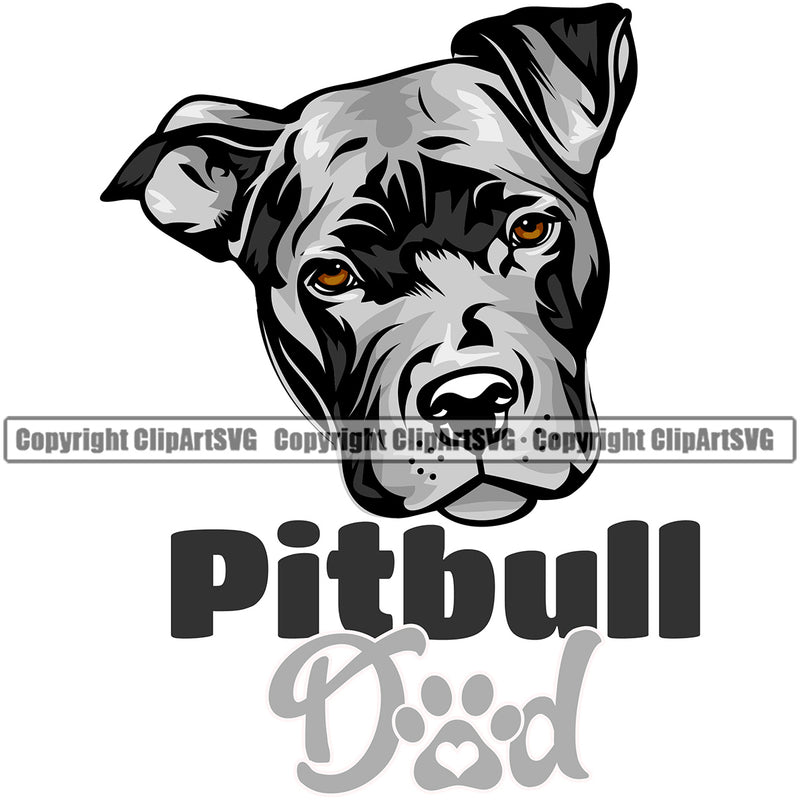 Pitbull Dog Dad Design Element Color Puppy Pup Head Purebred Pedigree Canine K-9 K9 Face Cute Body Animal Portrait Doggy Vector Clipart SVG