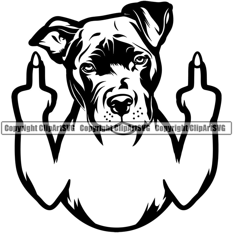 Pit Bull Dog Middle Finger Design Head Face Puppy Pup Purebred Pedigree Canine K-9 K9 Animal Portrait Doggy Vector Clipart SVG