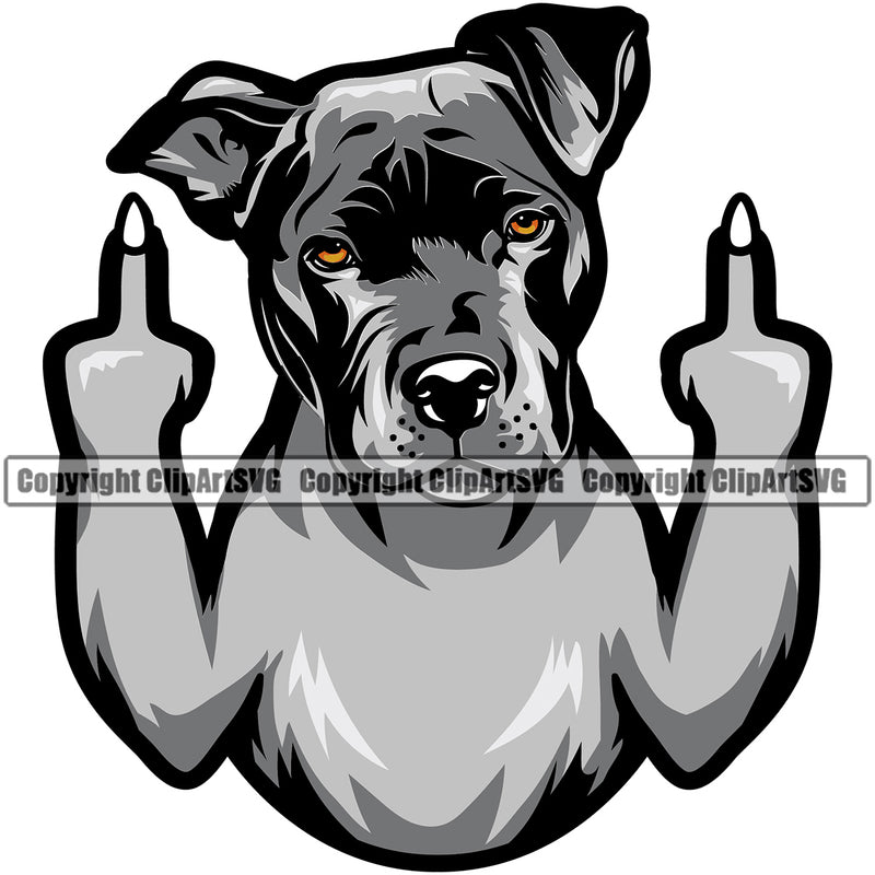 Pit Bull Dog Middle Finger Design Dog Color Design Puppy Pup Head Purebred Pedigree Canine K-9 K9 Animal Portrait Doggy Face Vector Clipart SVG