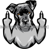 Pit Bull Dog Middle Finger Design Dog Color Design Puppy Pup Head Purebred Pedigree Canine K-9 K9 Animal Portrait Doggy Face Vector Clipart SVG