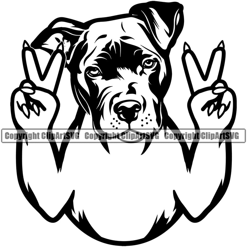 Pit Bull Dog Peace Hand Sign Design Element Puppy Pup Head Purebred Pedigree Canine K-9 K9 Animal Portrait Doggy Face Clipart SVG