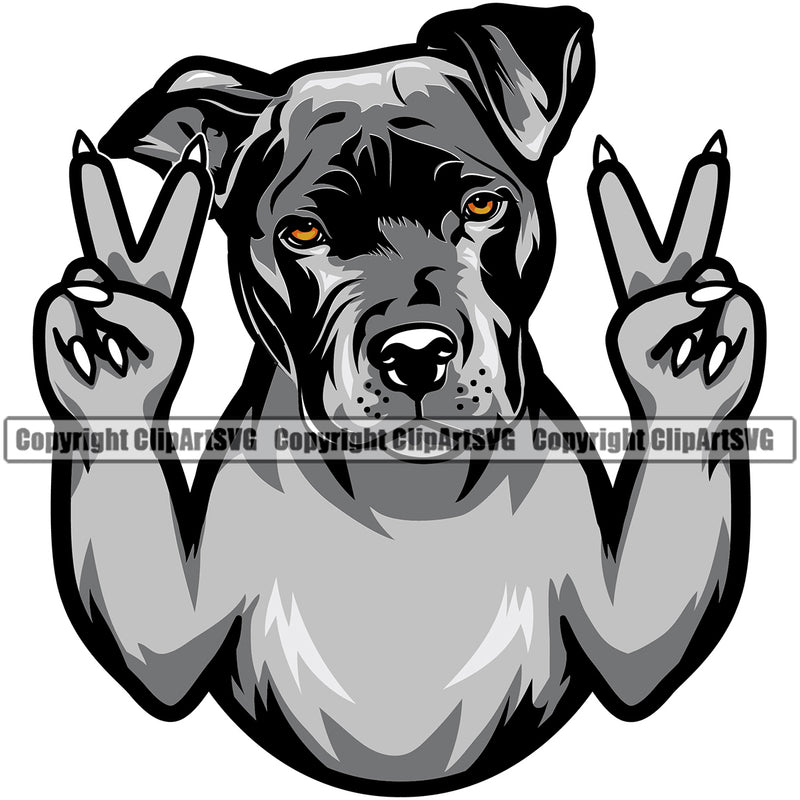 Pit Bull Dog Peace Hand Sign Color Design Element Puppy Pup Head Purebred Pedigree Canine K-9 K9 Animal Cute Body Portrait Doggy Face Vector Clipart SVG
