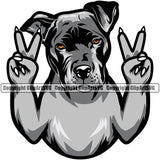 Pit Bull Dog Peace Hand Sign Color Design Element Puppy Pup Head Purebred Pedigree Canine K-9 K9 Animal Cute Body Portrait Doggy Face Vector Clipart SVG