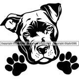 Pit Bull Dog Peeking Desing Element Cute Dog Head Puppy Pup Purebred Pedigree Canine K-9 K9 Animal Portrait Doggy Face Body Clipart SVG