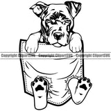 Pit Bull Dog Hanging From Shirt Pocket White Color Design T-Shirt Tshirt Puppy Pup Head Purebred Pedigree Canine K-9 K9 Animal Portrait Doggy Vector Clipart SVG