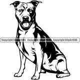 Pit Bull Dog Sitting Design Element Puppy Pup Head Purebred Pedigree Canine K-9 K9 Animal Portrait Doggy Face Cute Body Vector Clipart SVG