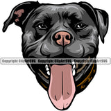 Pit Bull Dog Happy Smile Face Black Color Head Purebred Pedigree Canine K-9 K9 Animal Portrait Doggy Face Cute Clipart SVG