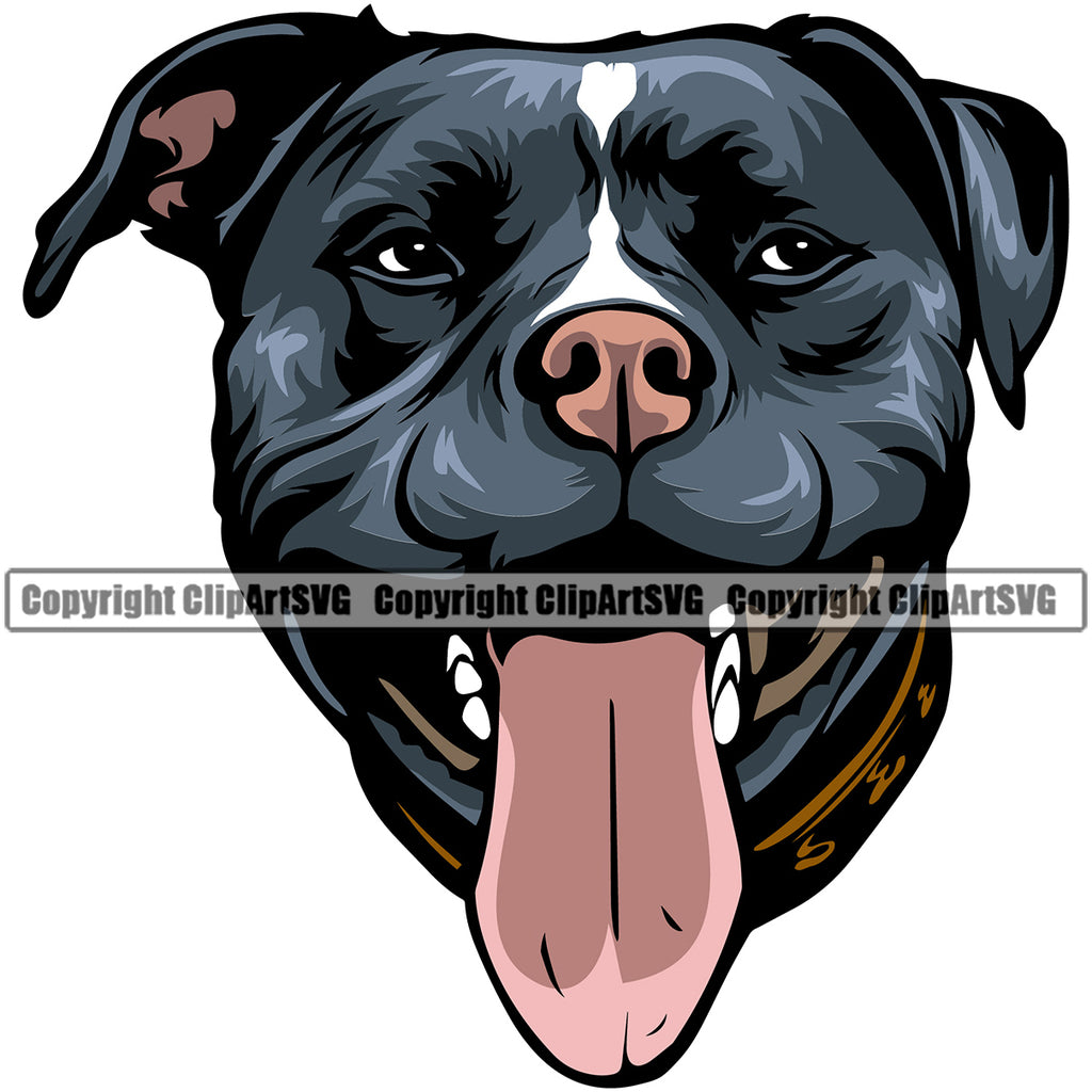 Pit Bull Dog Blue Color Design Happy Smile Face Purebred Pedigree Canine K-9 K9 Animal Portrait Doggy Puppy Cute Clipart SVG