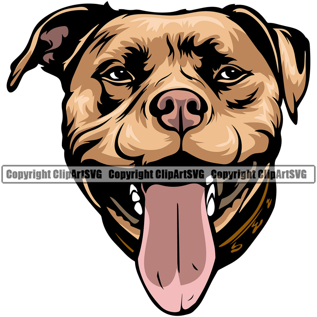 Pit Bull Dog Brown Color Design Element Puppy Pup Head Purebred Pedigree Canine K-9 K9 Animal Portrait Doggy Face Cute Body Vector Clipart SVG