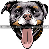 Pit Bull Dog Tri Color Design Element Puppy Pup Head Purebred Pedigree Canine K-9 K9 Animal Portrait Doggy Face Cute Body Smile Face Clipart SVG