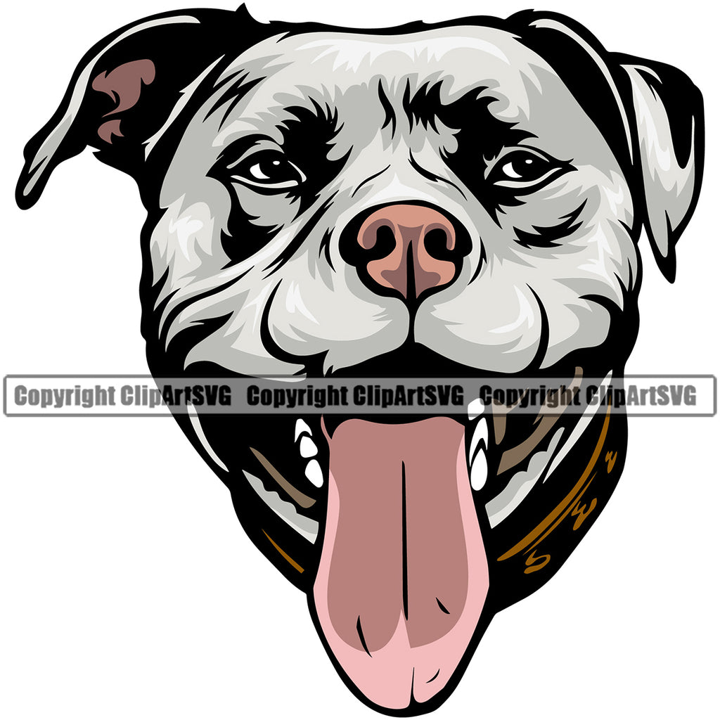 Pit Bull Dog White Color Design Element Puppy Pup Head Purebred Pedigree Canine K9 Animal Portrait Face Cute Body Doggy Clipart SVG