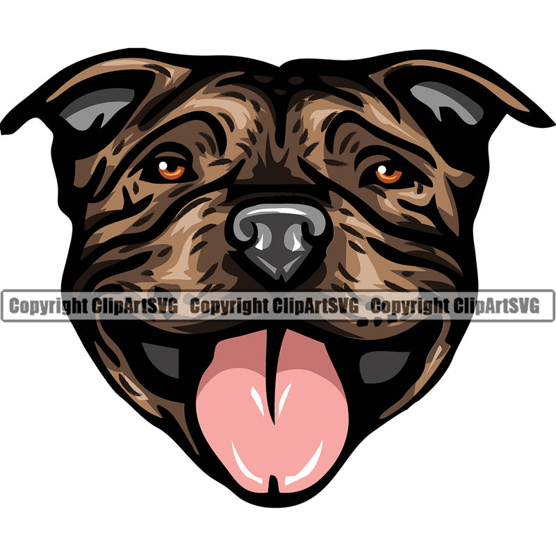 Pit Bull Dog Design Brindle Color Head Purebred Pedigree Canine K-9 K9 Animal Portrait Doggy Face Cute Body Vector Clipart SVG