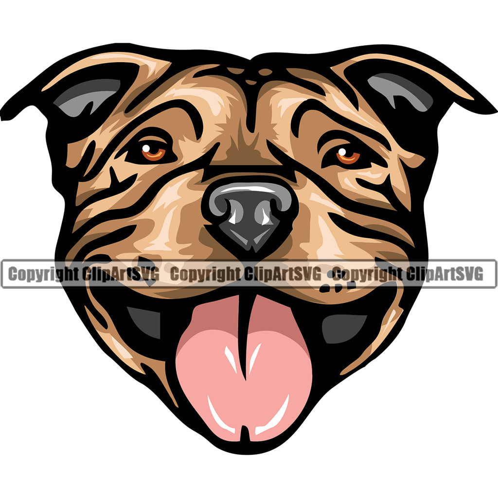 Pit Bull Brown Color Head Design Animal Head Purebred Pedigree Canine K-9 K9 Animal Portrait Doggy Face Cute Body Clipart SVG