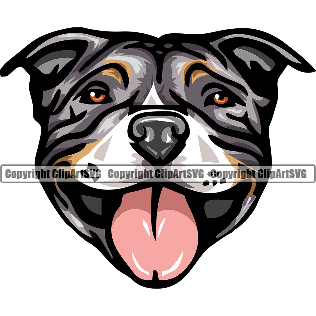 Pit Bull Dog Happy Smile Face Design Happy Smile Face Head Purebred Pedigree Canine K-9 K9 Animal Portrait Doggy Face Cute Body Vector Clipart SVG