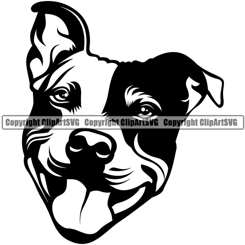Pit Bull Smile Face Dog Design  Puppy Pup Head Purebred Pedigree Canine K-9 K9 Animal Portrait Doggy Face Happy Clipart SVG