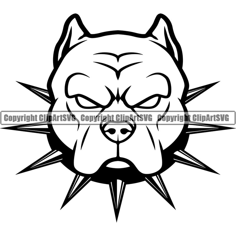 Pit Bull Dog With Collar Design Element Puppy Pup Head Purebred Pedigree Canine K-9 K9 Animal Portrait Doggy Face Cute Vector Clipart SVG