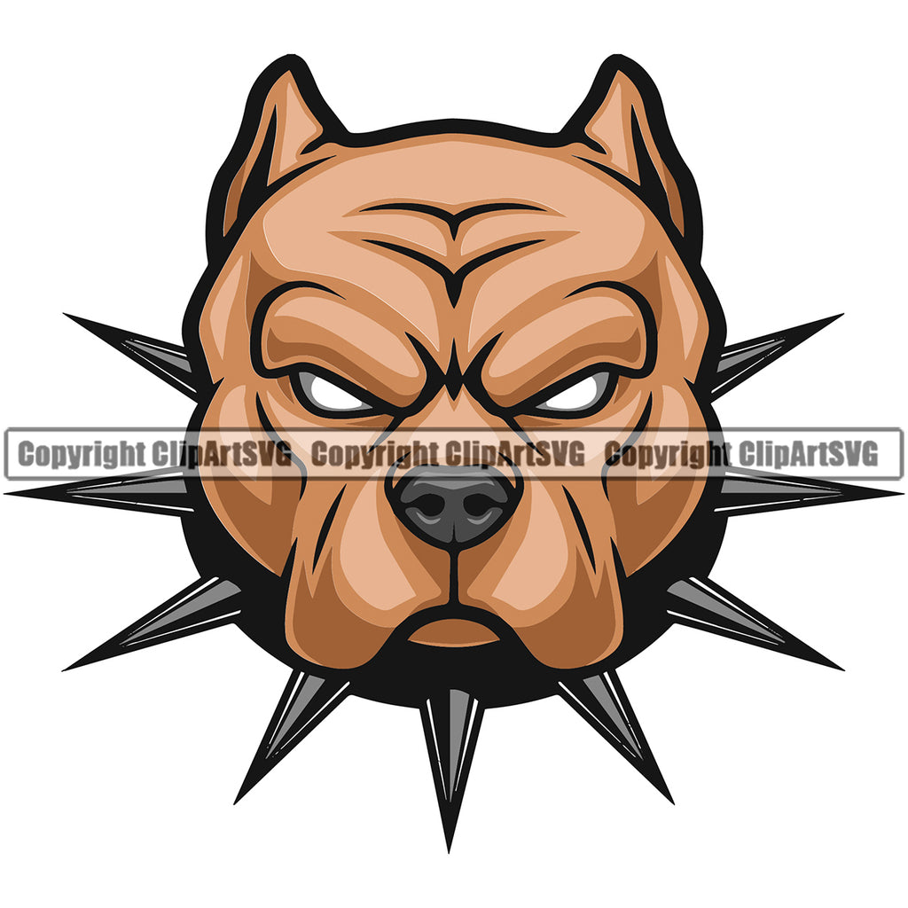 Pit Bull Dog With Collar Color Design Element Puppy Pup Head Purebred Pedigree K-9 K9 Animal Portrait Doggy Face Cute Canine Vector Clipart SVG