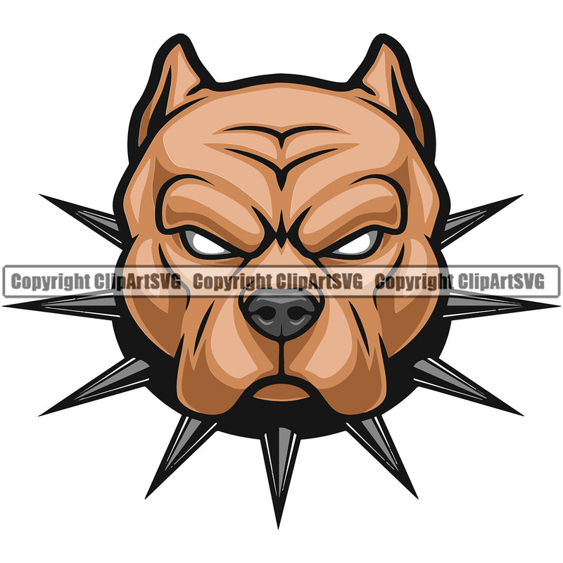 Pit Bull Dog With Collar Color Design Element Puppy Pup Head Purebred Pedigree K-9 K9 Animal Portrait Doggy Face Cute Canine Vector Clipart SVG