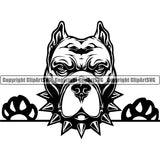 Pit Bull Dog With Collar Mascot Design Element Peeking Position Puppy Pup Head Purebred Pedigree Canine K-9 K9 Portrait Doggy Face Cute Animal Clipart SVG