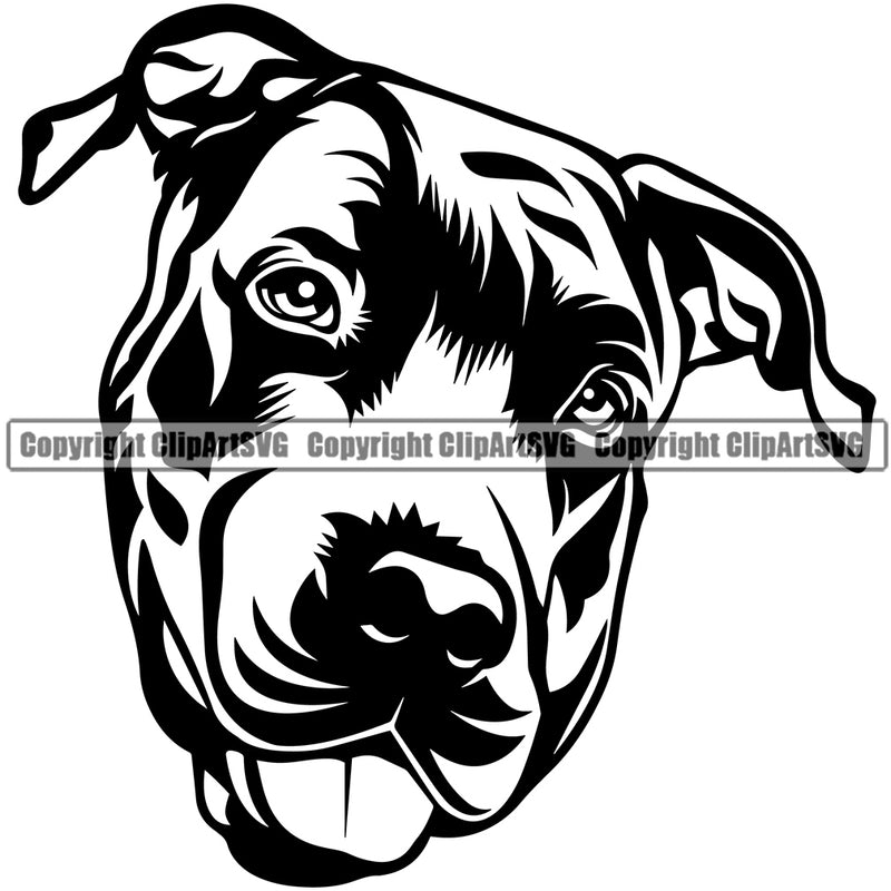 Pit Bull Happy Face Dog  Puppy Pup Head Purebred Pedigree Canine K-9 K9 Animal Portrait Doggy Face Body Clipart SVG