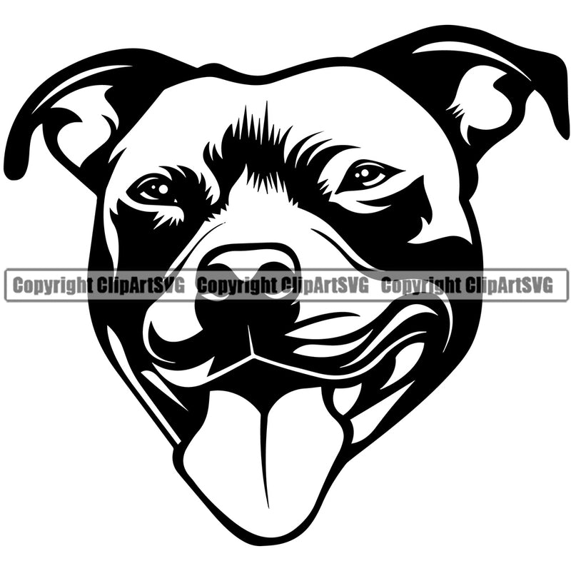 Pit Bull Dog Smile Face Design Animal Head  Puppy Pup Purebred Pedigree Canine K-9 K9 Portrait Clipart SVG