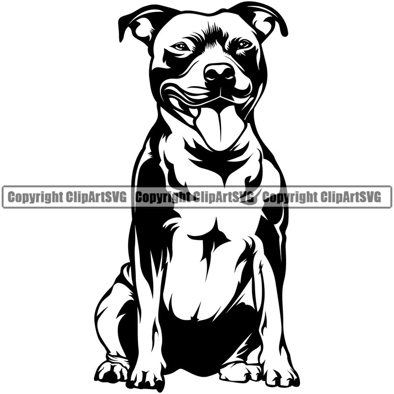 Pit Bull Sitting Dog  Puppy Pup Head Purebred Pedigree Canine K-9 K9 Animal Portrait Doggy Face Design Clipart SVG