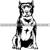 Pit Bull Dog Sitting Design Element Puppy Pup Head Purebred Pedigree Canine K-9 K9 Animal Portrait Doggy Face Cute Vector Clipart SVG