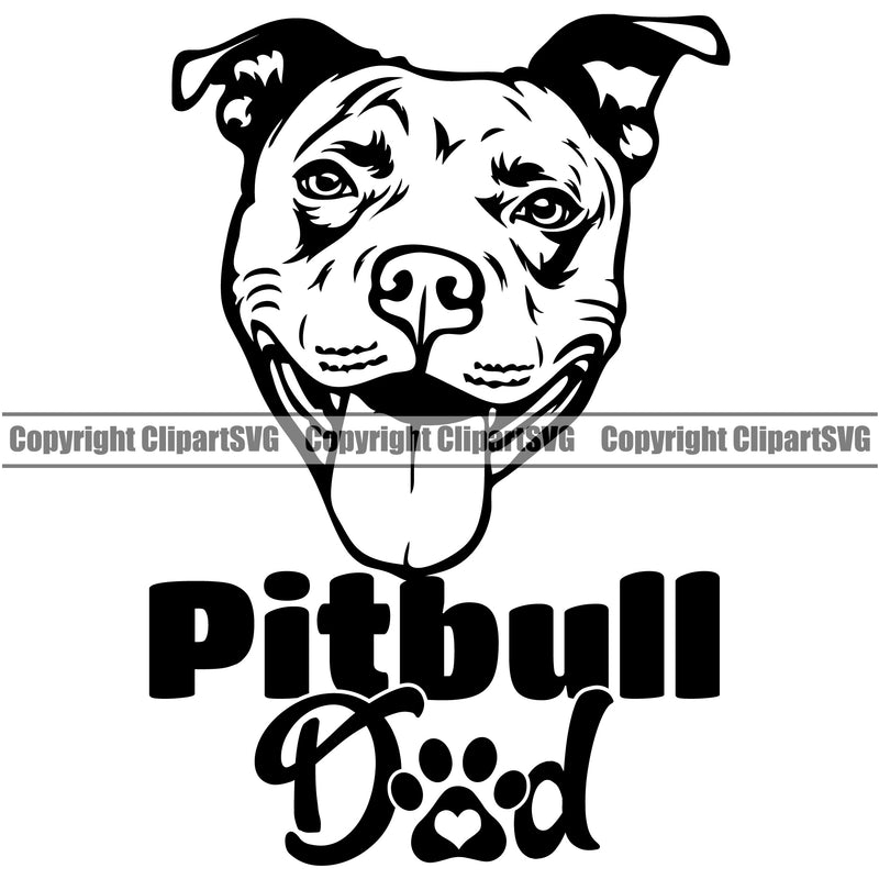 Pit Bull Dad Dog Puppy Pup Head Purebred Pedigree Canine K-9 K9 Animal Portrait Doggy Face Cute Design Vector Clipart SVG