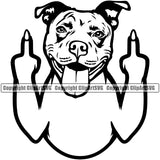 Pit Bull Dog Middle Finger Design Vector Head Puppy Pup Head Purebred Pedigree Canine K-9 K9 Animal Portrait Doggy Face Cute Clipart SVG