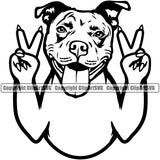 Pit Bull Dog Peace Hand Sign Design Element Smile Face Puppy Pup Head Purebred Pedigree Canine K-9 K9 Animal Portrait Doggy Face Cute Vector Clipart SVG