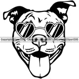 Pit Bull Dog Design Wearing Sunglasses Element Sun Heart Puppy Pup Head Purebred Pedigree Canine K-9 K9 Animal Portrait Doggy Face Happy Clipart SVG