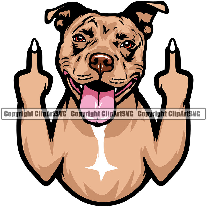 Pit Bull Dog Middle Finger Design Puppy Pup Head Purebred Pedigree Canine K-9 K9 Animal Portrait Doggy Face Vector Clipart SVG