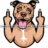 Pit Bull Dog Middle Finger Design Puppy Pup Head Purebred Pedigree Canine K-9 K9 Animal Portrait Doggy Face Vector Clipart SVG