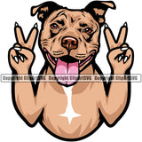 Pit Bull Dog Peace Hand Sign Happy Face Design Puppy Pup Head Purebred Pedigree Canine K-9 K9 Animal Portrait Doggy Vector Clipart SVG