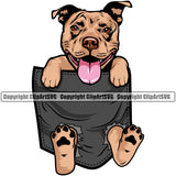 Pit Bull Dog Hanging From Shirt Pocket Color Design T-Shirt Tshirt Puppy Pup Head Purebred Pedigree Canine K-9 K9 Animal Portrait Doggy Face Vector Clipart SVG