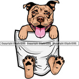 Pit Bull Dog Hanging From Shirt Pocket Tshirt T-Shirt Design Element Smile Face  Puppy Pup Head Purebred Pedigree Canine K-9 K9 Animal Portrait Doggy Vector Clipart SVG