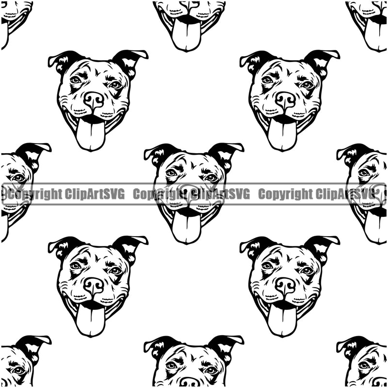 Pit Bull Dog Seamless Design Element  Puppy Pup Head Purebred Pedigree Canine K-9 K9 Animal Portrait Doggy Vector Clipart SVG