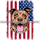 Pit Bull Dog Under USA Flag Color Design Element Smile Face  Puppy Pup Head Purebred Pedigree Canine K-9 K9 Animal Portrait Doggy Vector Clipart SVG