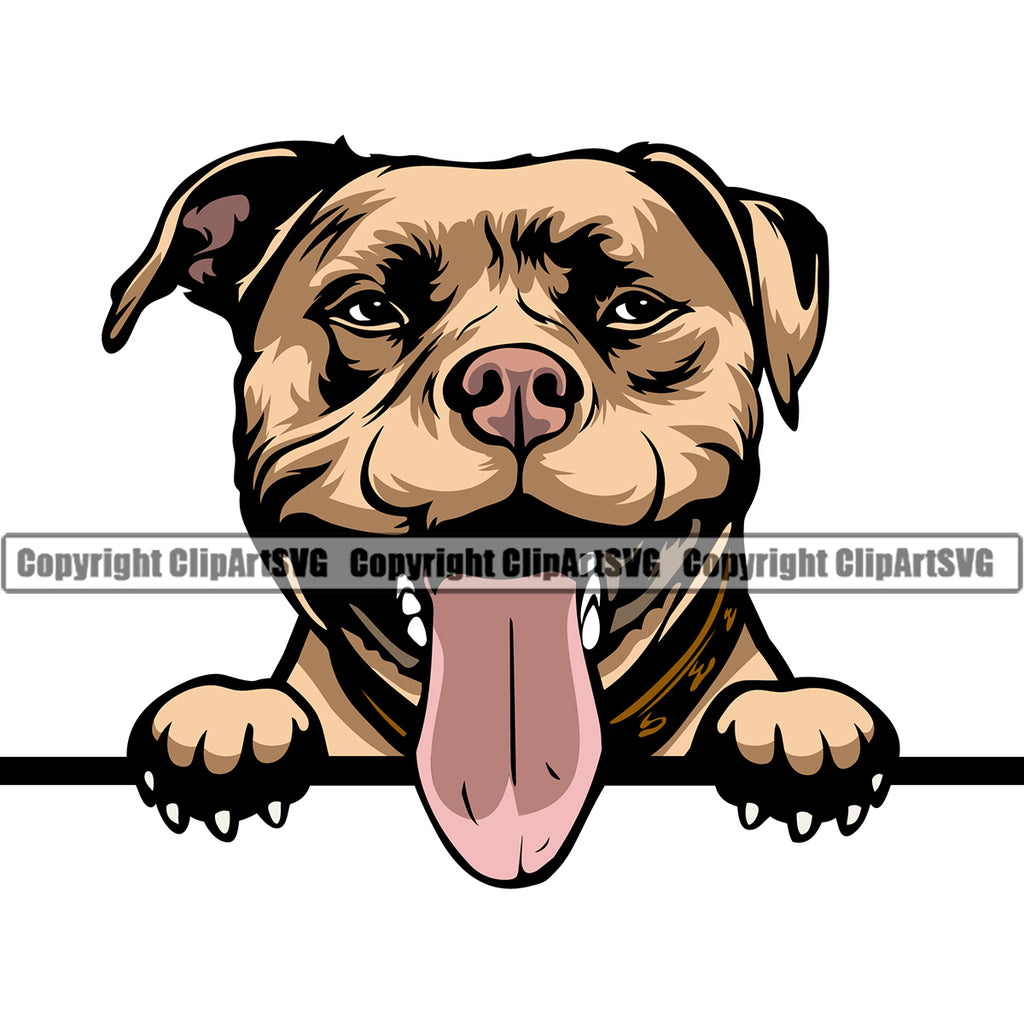 Pit Bull Dog Peeking Design Color Head Smile Face  Puppy Pup Head Purebred Pedigree Canine K-9 K9 Animal Portrait Doggy Vector Clipart SVG