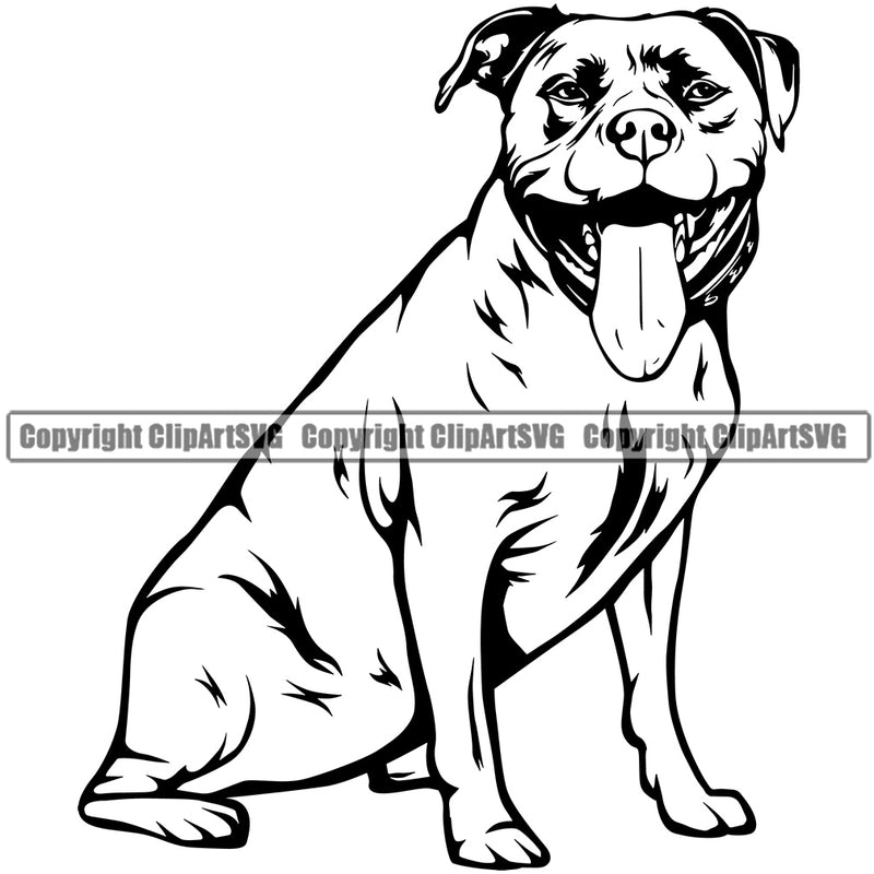 Pit Bull Dog Sitting Design Smile Face Animal Body  Puppy Pup Head  Pedigree K-9 K9 Animal Portrait Doggy Canine Purebred Clipart SVG