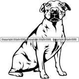 Pit Bull Dog Sitting Design Puppy Pup Head Purebred Pedigree Canine K-9 K9 Animal Portrait Doggy Vector Clipart SVG
