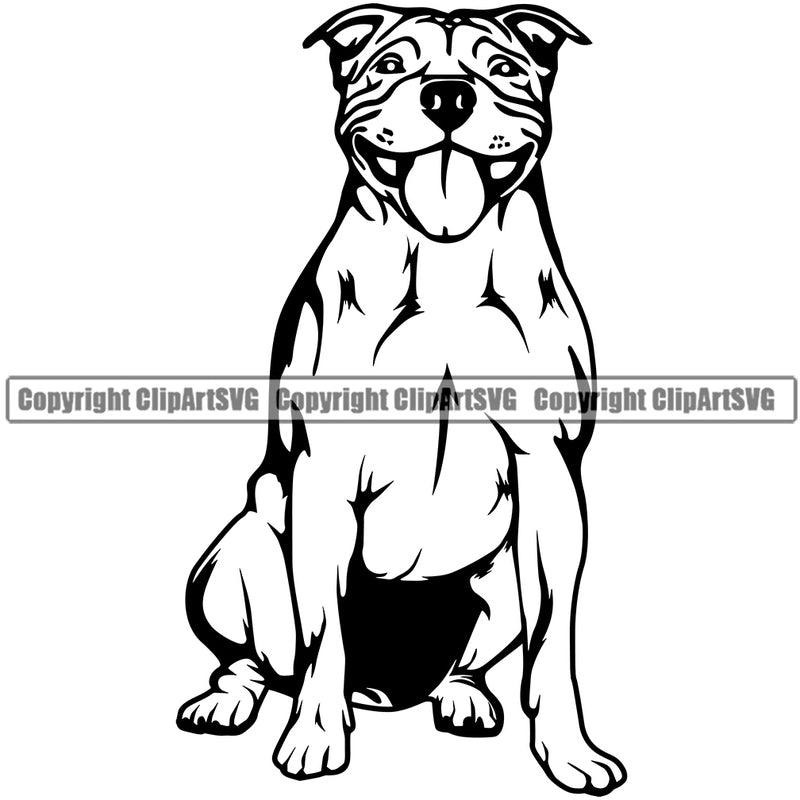 Pit Bull Dog Sitting Design Element Puppy Pup Head Purebred Pedigree Canine K-9 K9 Animal Portrait Doggy Smile Face Body Clipart SVG