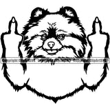 Pomeranian Dog Middle Finger Sign Cute Animal Design Puppy Pup Head Purebred Pedigree Canine K-9 K9 Animal Portrait Doggy Vector Clipart SVG