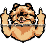 Pomeranian Dog Middle Finger Hand Sign Color Design Puppy Pup Head Purebred Pedigree Canine K-9 K9 Animal Portrait Doggy Vector Clipart SVG