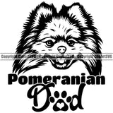 Pomeranian Dad Dog Design Element Happy Smile Puppy Pup Head Purebred Pedigree Canine K-9 K9 Animal Portrait Doggy Vector Clipart SVG