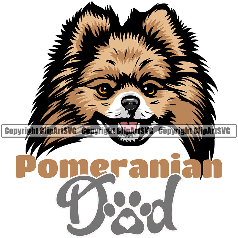 Pomeranian Dad Dog With Text Color Design Element Puppy Pup Head Purebred Pedigree Canine K-9 K9 Animal Portrait Doggy Face Vector Clipart SVG