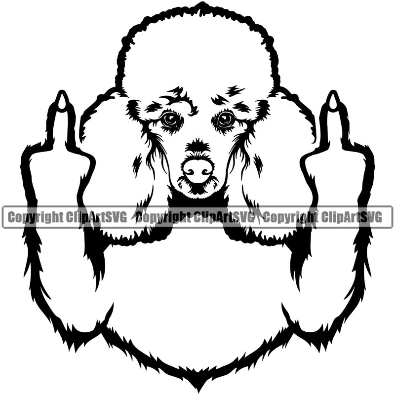 Poodle Dog Middle Finger Hand Sign Design Puppy Pup Head Purebred Pedigree Canine K-9 K9 Portrait Doggy Face Cute Animal Clipart SVG